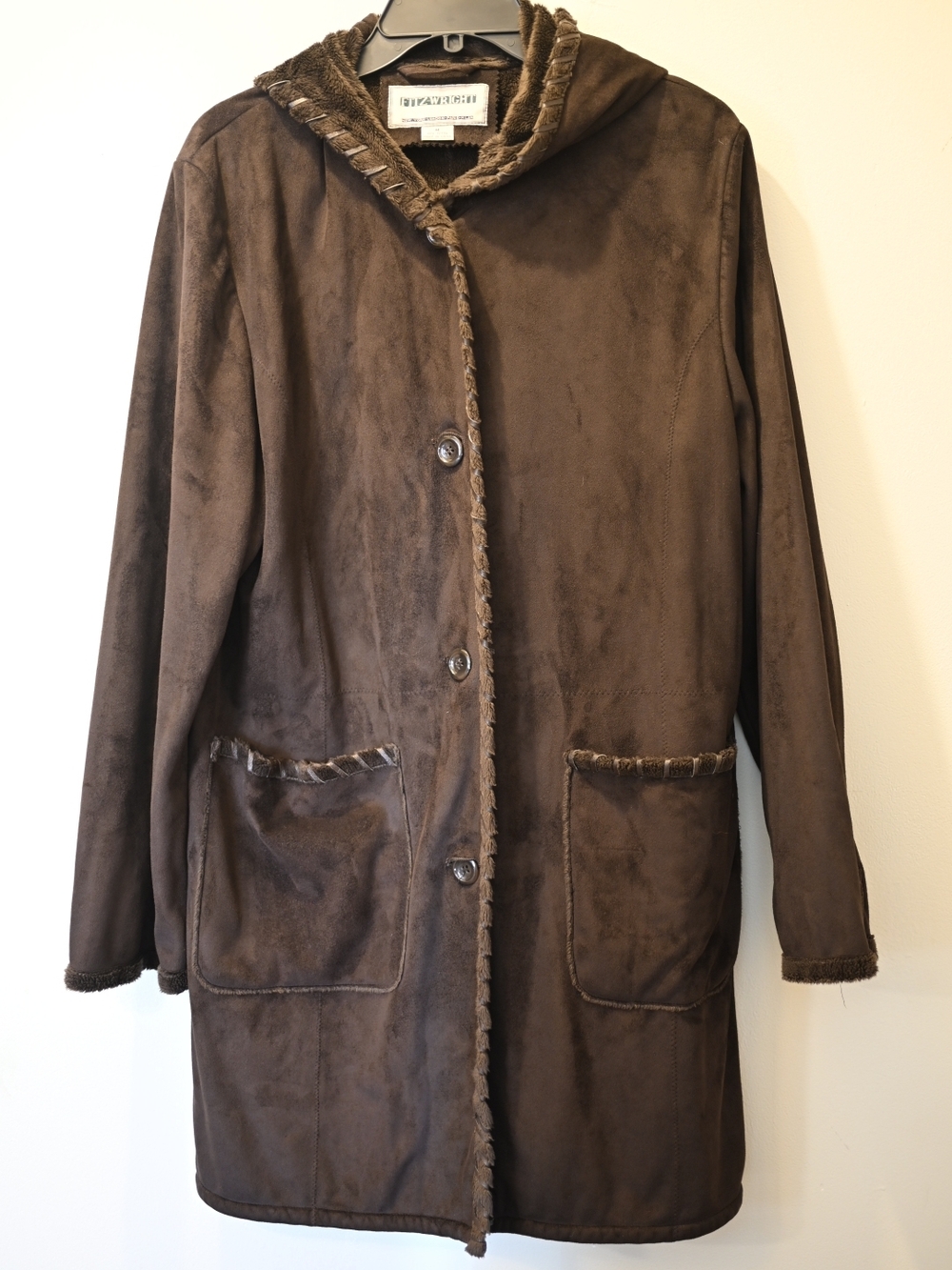 Brown Faux-Suede Fleece Lined Hooded Coat Cloak Cape Renaissance faire LARP M